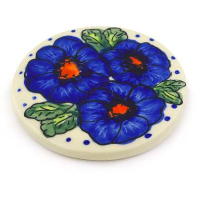 Polish Pottery Coaster 3&quot; Bold Blue Pansy