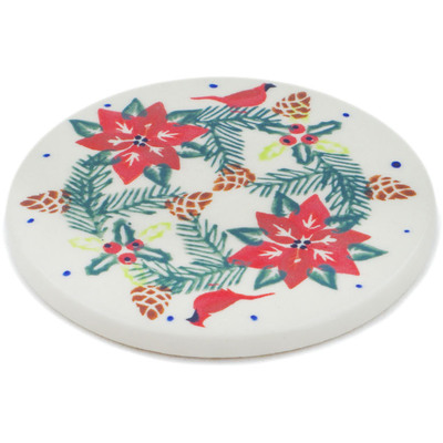 Polish Pottery Coaster 3&quot; Cardinal&#039;s Home UNIKAT