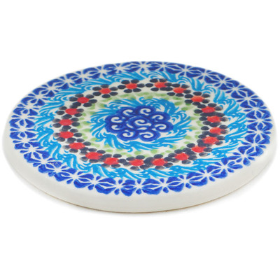 Polish Pottery Coaster 3&quot; Cheerful Poppies