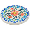 Polish Pottery Coaster 3&quot; Peach Tudor Rose