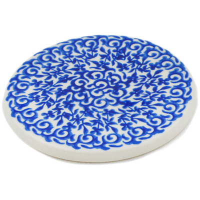 Polish Pottery Coaster 3&quot; Winter Blue