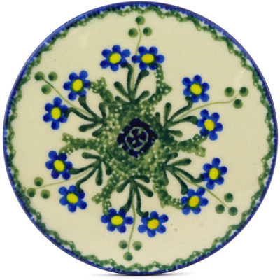 Polish Pottery Coaster Blue Daisy Circle