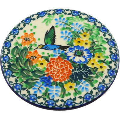 Polish Pottery Coaster Hummingbird Meadow UNIKAT