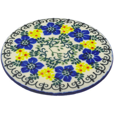Polish Pottery Coaster Lace With Flowers