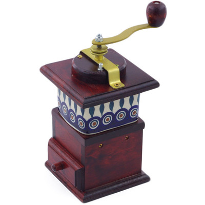 Polish Pottery Coffee Grinder 8&quot; Peacock