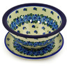 Polish Pottery Colander with Plate 8&quot; Blue Carnation