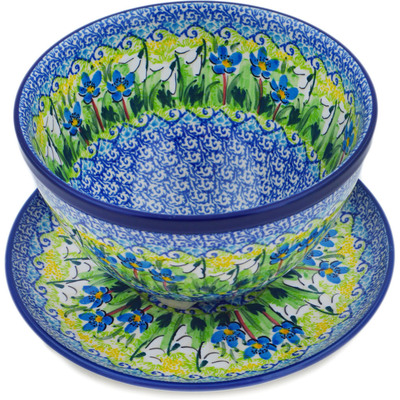 Polish Pottery Colander with Plate 8&quot; Delightful Day UNIKAT
