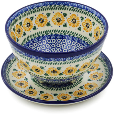 Polish Pottery Colander with Plate 8&quot; Marigold Morning