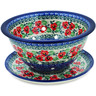 Polish Pottery Colander with Plate 8&quot; Red Pansy