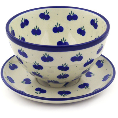 Polish Pottery Colander with Plate 8&quot; Wild Blueberry