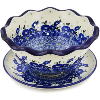 Polish Pottery Colander with Plate 9&quot; Eternal Winter