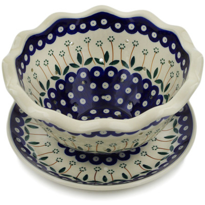Polish Pottery Colander with Plate 9&quot; Springing Daisies