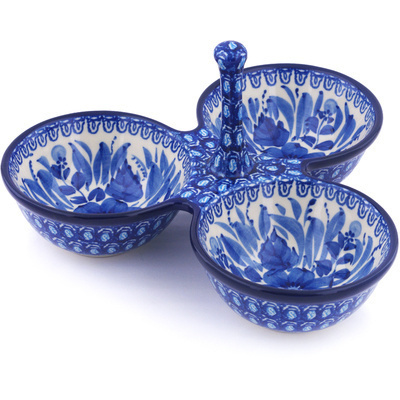 Polish Pottery Condiment Dish 10&quot; Bleu Boquet UNIKAT