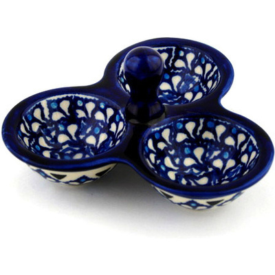 Polish Pottery Condiment Dish 5&quot; Blue Diamond Dream