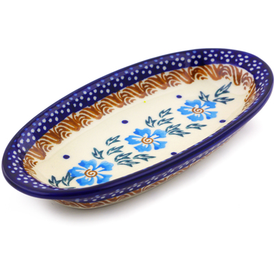 Polish Pottery Condiment Dish 6&quot; Blue Cornflower