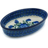 Polish Pottery Condiment Dish 6&quot; Blue Poppies