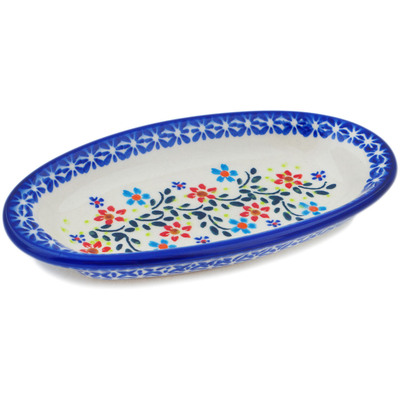 Polish Pottery Condiment Dish 7&quot; Neon Wreath