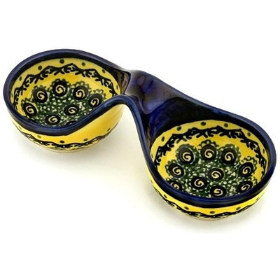Polish Pottery Condiment Dish 7&quot; Peacock Bumble Bee