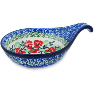 Polish Pottery Condiment Dish 7&quot; Red Pansy