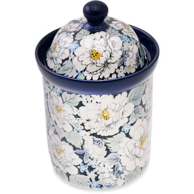 Polish Pottery Cookie Jar 8&quot; Blue Royal Elegant UNIKAT