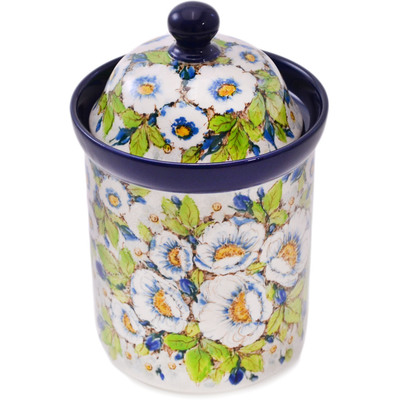 Polish Pottery Cookie Jar 8&quot; Little Wild Field Flowers UNIKAT