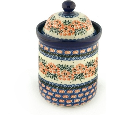 Polish Pottery Cookie Jar 8&quot; Red Floral Harmony UNIKAT