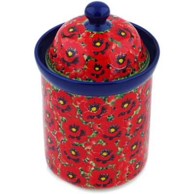 Polish Pottery Cookie Jar 8&quot; Savvy Scarlet UNIKAT