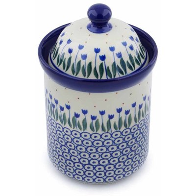 Polish Pottery Cookie Jar 8&quot; Water Tulip
