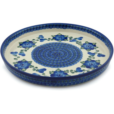 Polish Pottery Cookie Platter 10&quot; Blue Poppies