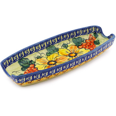Polish Pottery Corn Tray 9&quot; Colorful Bouquet UNIKAT