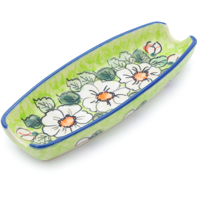 Polish Pottery Corn Tray 9&quot; White Flower Bouquet