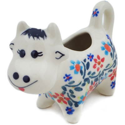 Polish Pottery Cow Shaped Creamer 2 oz Neon Wreath