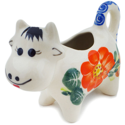 Polish Pottery Cow Shaped Creamer 2 oz Red Blossom