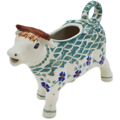 Polish Pottery Cow Shaped Creamer 4 oz Lucky Blue Clover