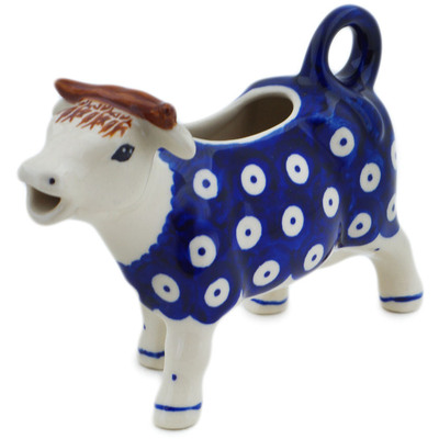 Polish Pottery Cow Shaped Creamer 4 oz Peacock Eyes