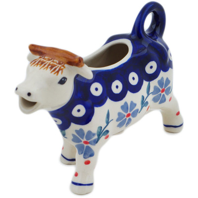 Polish Pottery Cow Shaped Creamer 4 oz Peacock Forget-me-not