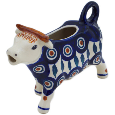 Polish Pottery Cow Shaped Creamer 4 oz Peacock