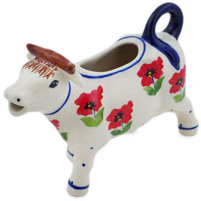 Polish Pottery Cow Shaped Creamer 4 oz Wind-blown Poppies