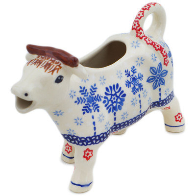 Polish Pottery Cow Shaped Creamer 4 oz Winter Sights UNIKAT