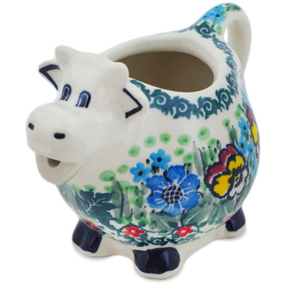 Polish Pottery Cow Shaped Creamer 6 oz Country Bouquet UNIKAT