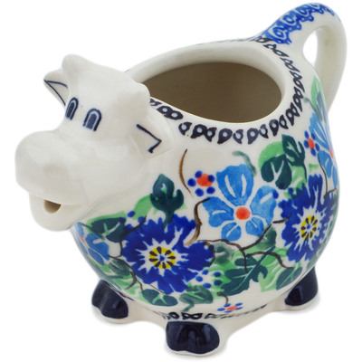 Polish Pottery Cow Shaped Creamer 6 oz Morning Glory Wreath UNIKAT