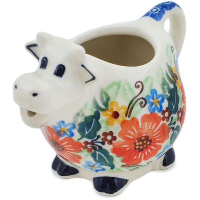 Polish Pottery Cow Shaped Creamer 6 oz Orange Wreath UNIKAT