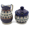 Polish Pottery Cream &amp; Sugar Set Blue Cress