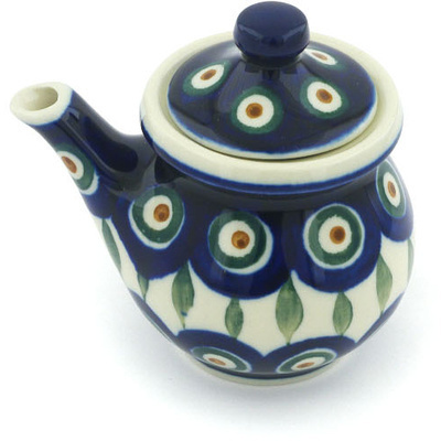 Polish Pottery Creamer with Lid 5 oz Peacock Leaves
