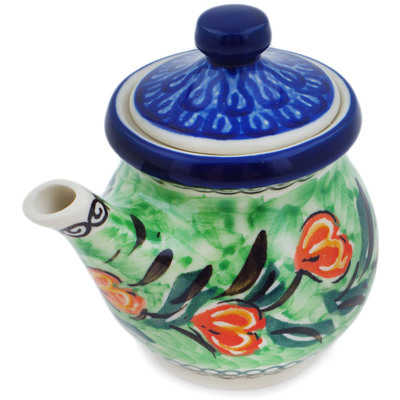 Polish Pottery Creamer with Lid 5 oz Tulip Wreath UNIKAT