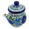 Polish Pottery Creamer with Lid 5 oz Wind Blown Blue Bells UNIKAT