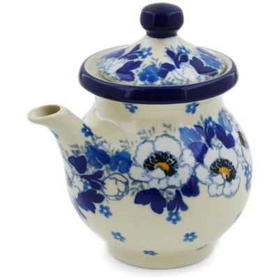 Polish Pottery Creamer with Lid 7 oz Blue Spring
