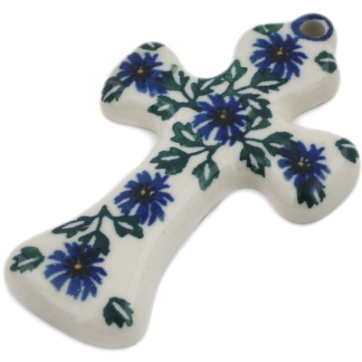 Polish Pottery Cross 3&quot; Blue Chicory