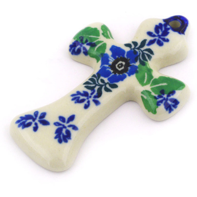 Polish Pottery Cross 3&quot; Blue Spring Wreath