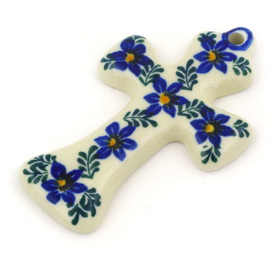 Polish Pottery Cross 3&quot; Blue Violets